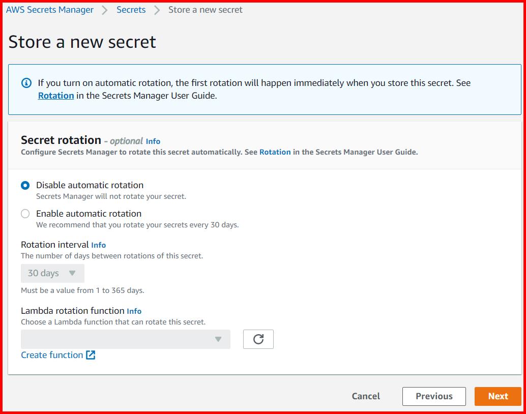 Picture showing the screen for changing the secret rotation settings